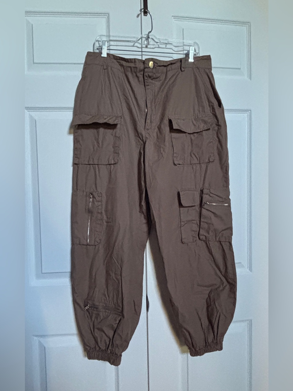 Rachel Paige Y2K Cargo Parachute Pants Women’s XL Brown Utility Pockets